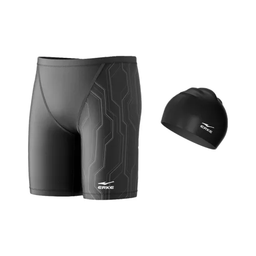 Erke Men's Swimwear Men Black Swimming Shorts+Swimming Caps