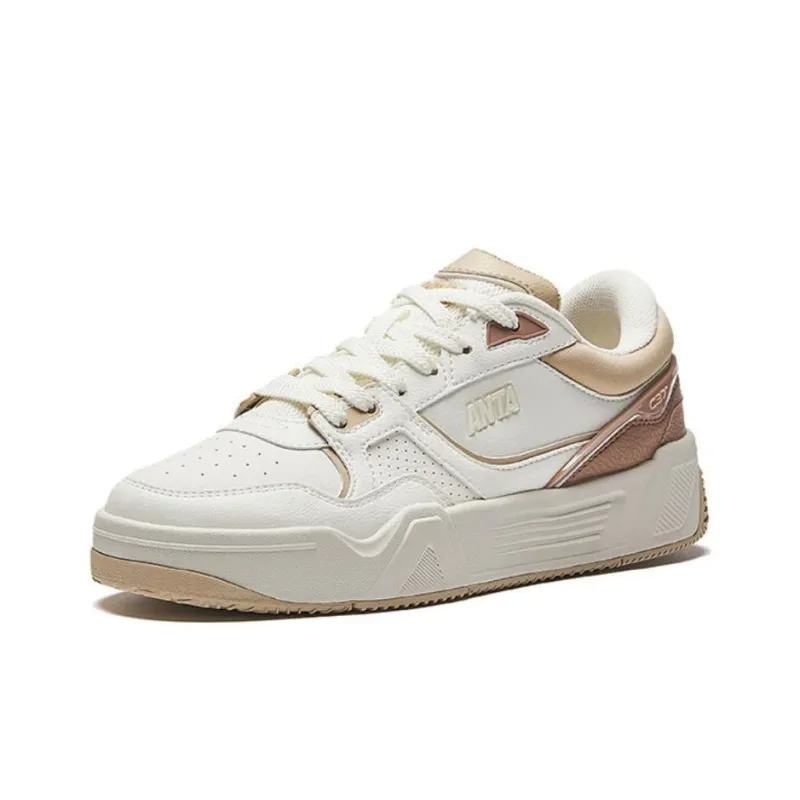 Anta C37 Anti Slip Wear Resistant Low Top Skateboard Shoes Women's White Brown-1