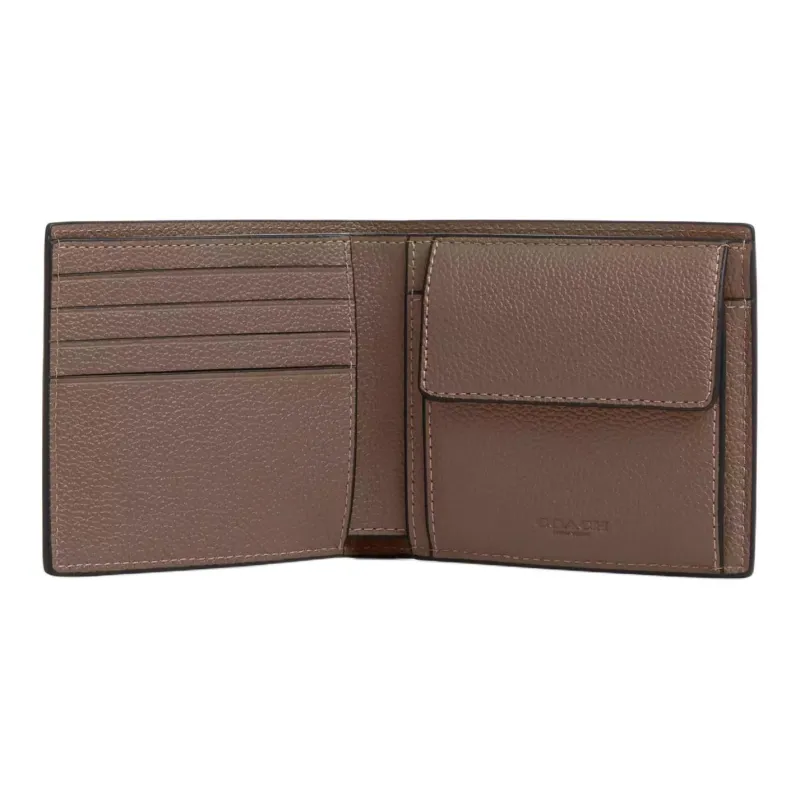 COACH Smooth Calf Leather Wallet Mini Men's Dark Stone Color-1