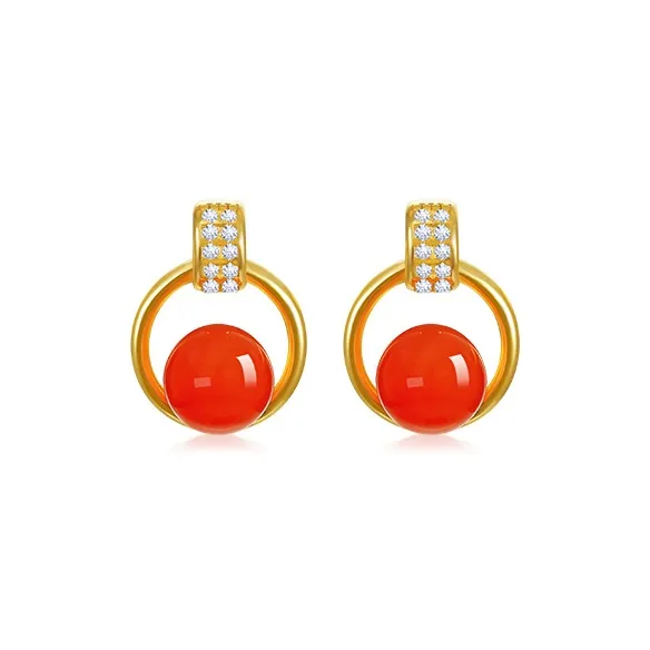 MUXIYUAN Southern Red Agate Stud Earrings Women's-0