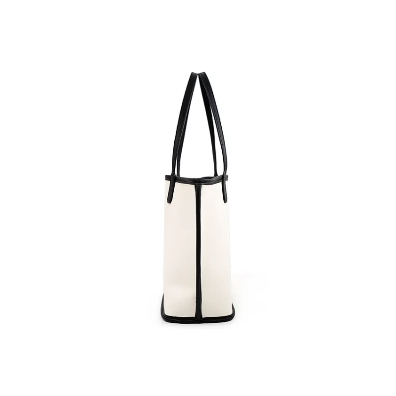 Vigno Canvas Canvas Bag Handbag Shoulder Bag Large Size Women's White & Black White & Apricot-4