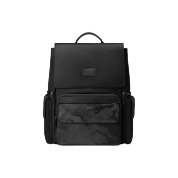 SAMSONITE Fabric With Microfiber Synthetic Leather And Cow Leather Patchwork Backpack Large Size Men's Black
