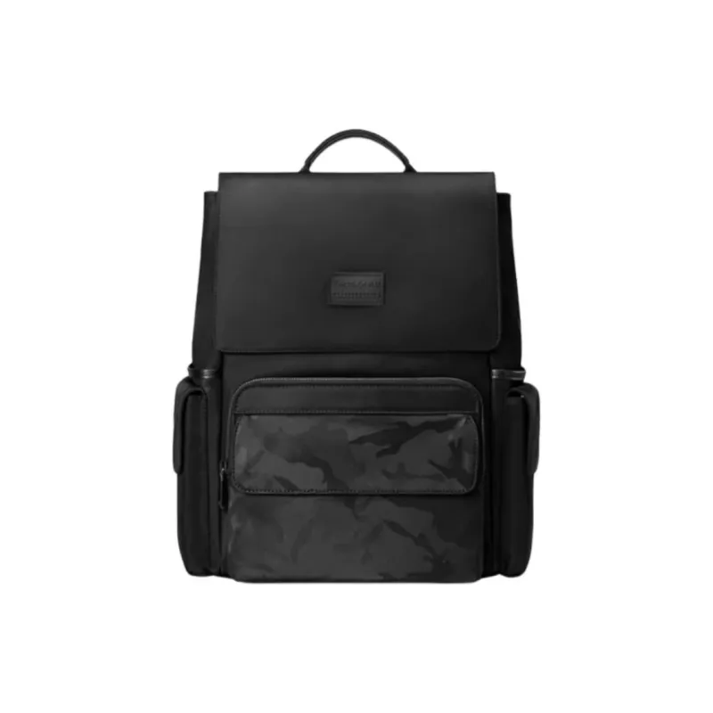 SAMSONITE Fabric With Microfiber Synthetic Leather And Cow Leather Patchwork Backpack Large Size Men's Black-0