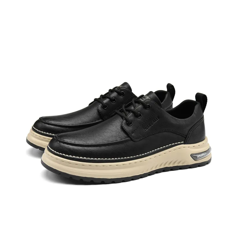 HLA Men's Shoes Vintage Wear-Resistant Versatile Work Boots Low-Top Platform Casual Leather Shoes-1