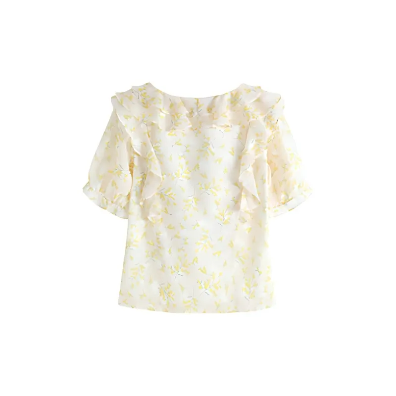 ETSE Chiffon Shirts Women's Yellow Flower-1
