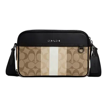 COACH Graham Artificial Leather With Cow Leather Camera Bag, Shoulder Bag, Crossbody Bag Men's Khaki & Multicolor