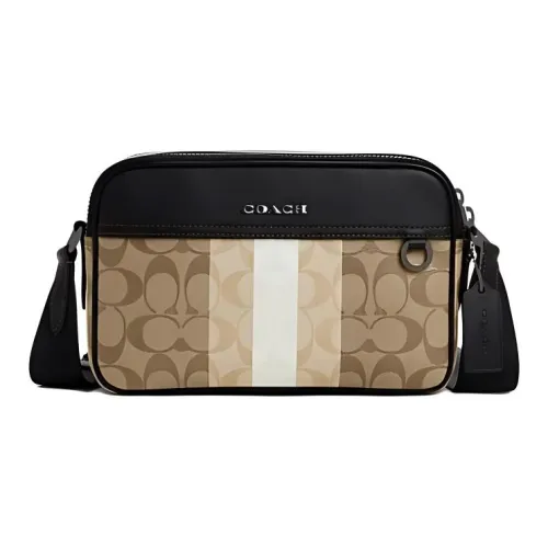 COACH Graham Artificial Leather With Cow Leather Camera Bag, Shoulder Bag, Crossbody Bag Men's Khaki & Multicolor