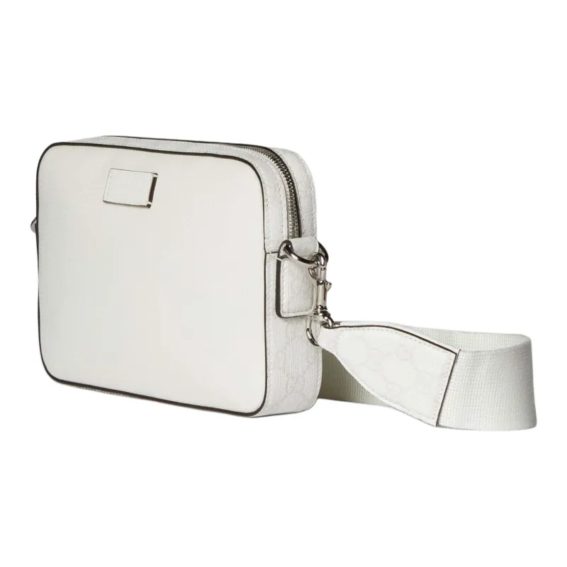 GUCCI Leather With Canvas Trim Shoulder Bag Crossbody Bag Small Size Men's White-1
