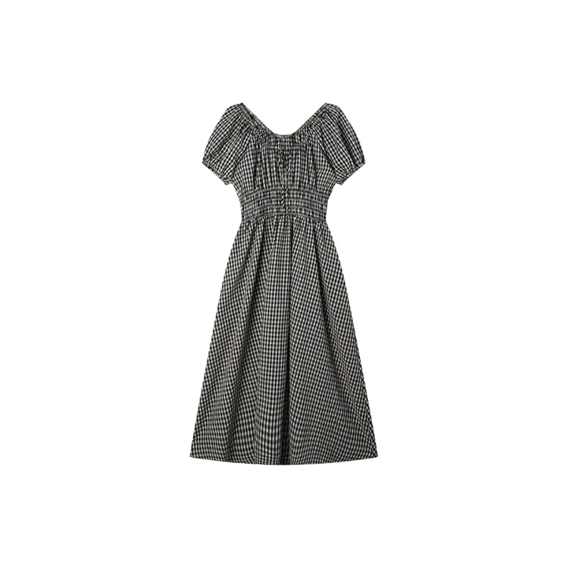 LOUISY AO Short Sleeved Dresses Women's Black Plaid-0