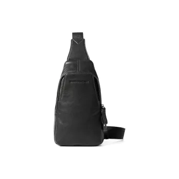 Sharkborough Cow Leather Sling Bag Shoulder Bag Crossbody Bag Regular Men's Black