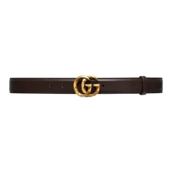 GUCCI Logo Double G Smooth Buckle Leather, Hardware Accessories Leather Belts Men's Brown Width 3CM