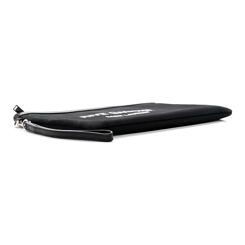 SAINT LAURENT Rive Gauche Cotton With Leather Canvas Bag Wristband Clutch Unisex Black-3