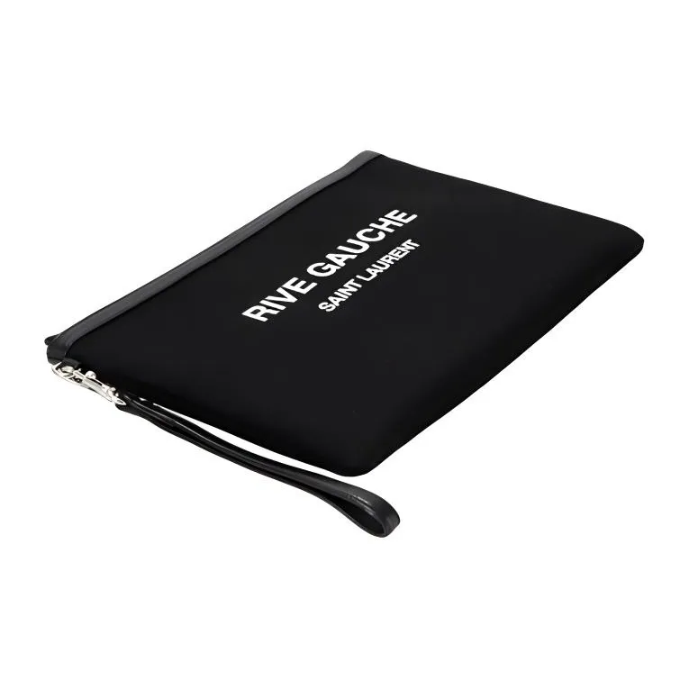 SAINT LAURENT Rive Gauche Cotton With Leather Canvas Bag Wristband Clutch Unisex Black-2