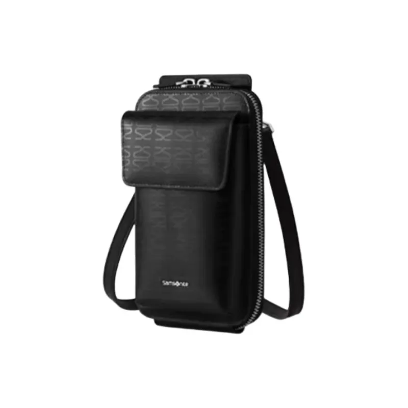 SAMSONITE Cow Leather Cell Phone Pouch Crossbody Bag Shoulder Bag Men's Black-1