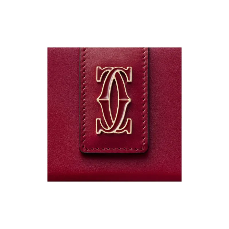 CARTIER Calfskin Card Holder Women's Cherry Red-3