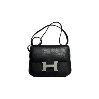 HERMES Constance Lizard Skin Shoulder Bag Crossbody Bag Mini Women's Noir Black