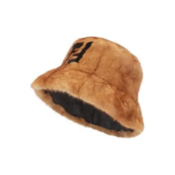 FENDI Mink Fur Bucket Hats Unisex Brown