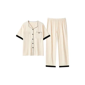 Close-fitting Areas Pajama Set Women's Beige Yellow