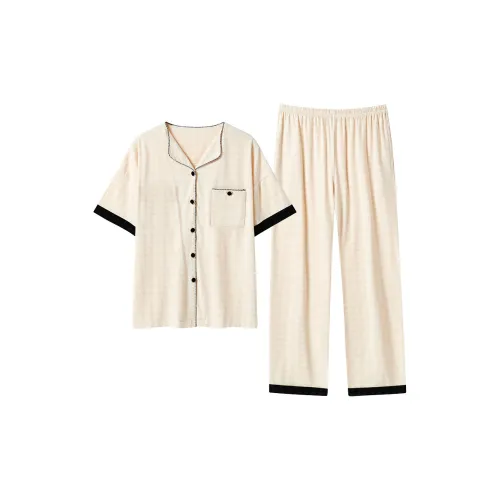 Close fitting Areas Pajama Set Women's Beige Yellow