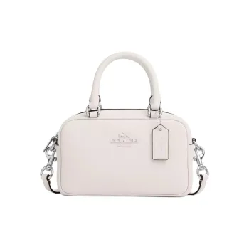 COACH Smooth Leather Bowling Bag Handbag Shoulder Bag Crossbody Bag Mini Women's Silver & White