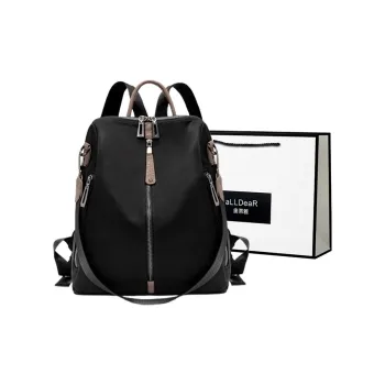 ALLDeaR Nylon Backpack On The Shoulder Women's Morandi Black/Morandi Gray/Four Petaled Flower, Light Gold