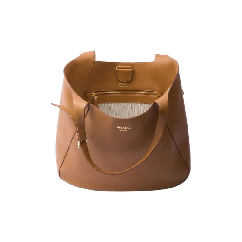 PRADA Leather Tote Bag Shopping Bag Handbag Large Size Women's Caramel-2