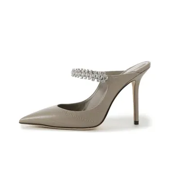 Jimmy Choo Closed Toe Slippers 10cm Women's Taupe Gray