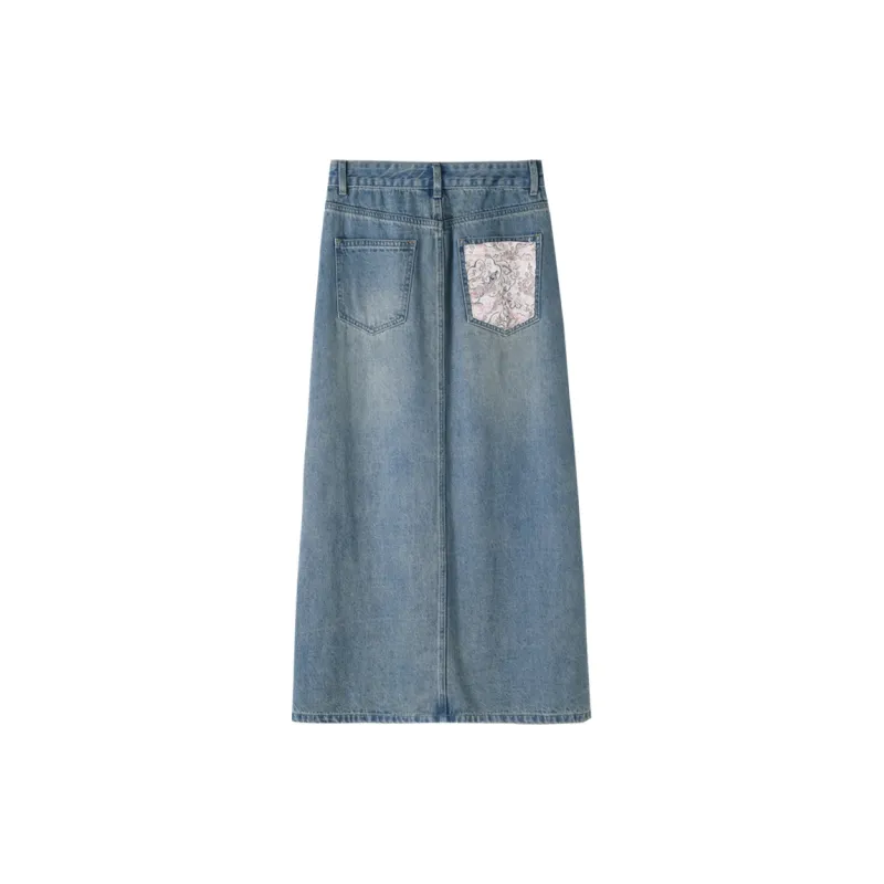 HIPPIEMISS Denim Long Skirts Women's Light Blue-1
