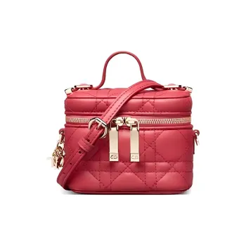 DIOR Lady Dior Lambskin Makeup Bag Women's Berry Pink