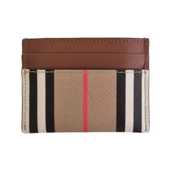 Burberry Leather With Cotton Card Holder Men's Light Umber