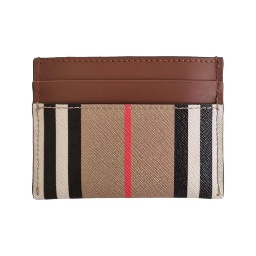 Burberry Leather With Cotton Card Holder Men's Light Umber
