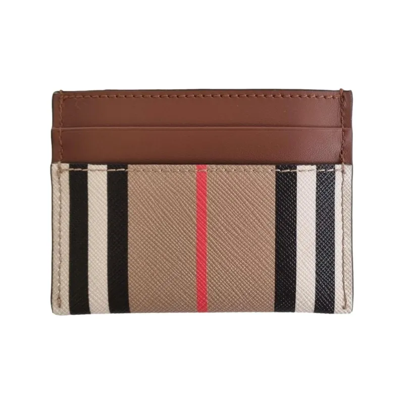 Burberry Leather With Cotton Card Holder Men's Light Umber-0