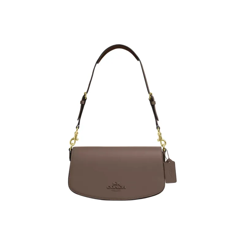 COACH Refined Calfskin Handbag Shoulder Bag Medium Size Women's Dark Stone Color-0