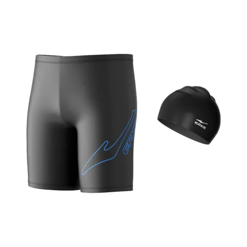 Erke Men's Swimwear Men Black Swimming Shorts+Swimming Caps