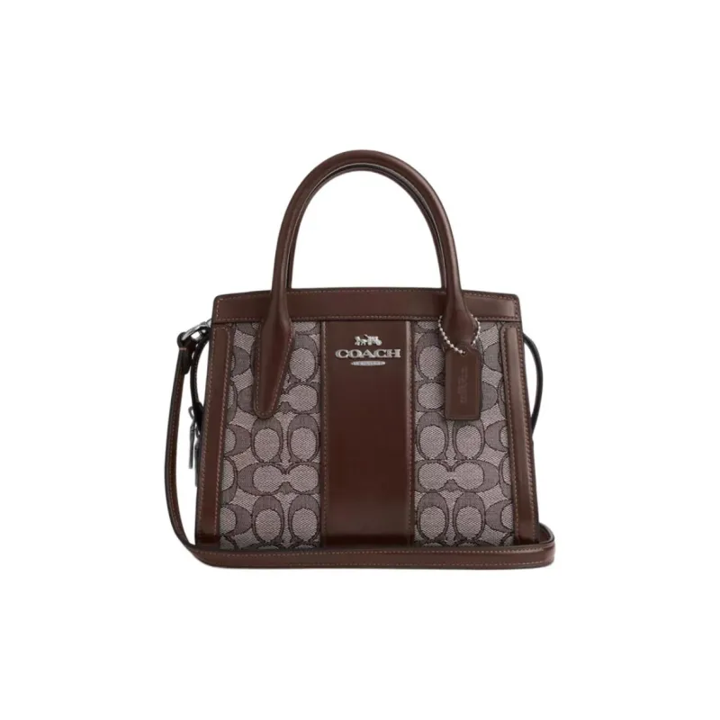 COACH Andrea Jacquard With Calfskin Shoulder Bag, Crossbody Bag, Handbag Trumpets Women's Silver & Oak & Maple-0