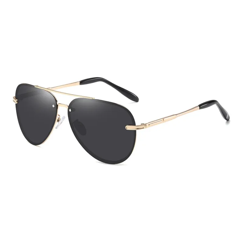 Thunder Pailong Alloy Aviator Sunglasses Unisex Black/Gray/Gold-5