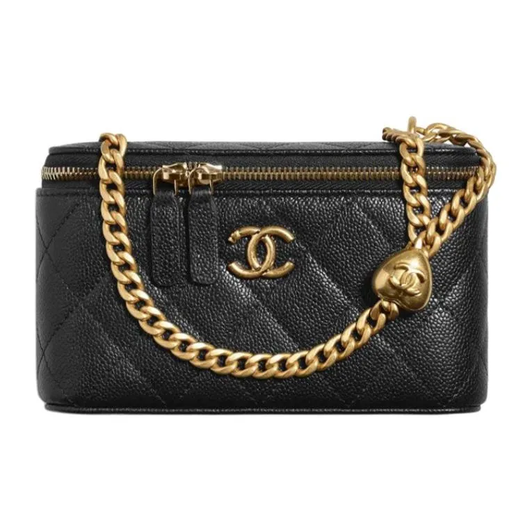 CHANEL 23P SS Litchi Grain Cow Leather Box Bag, Crossbody Bag, Shoulder Bag Trumpets Women's Black-0