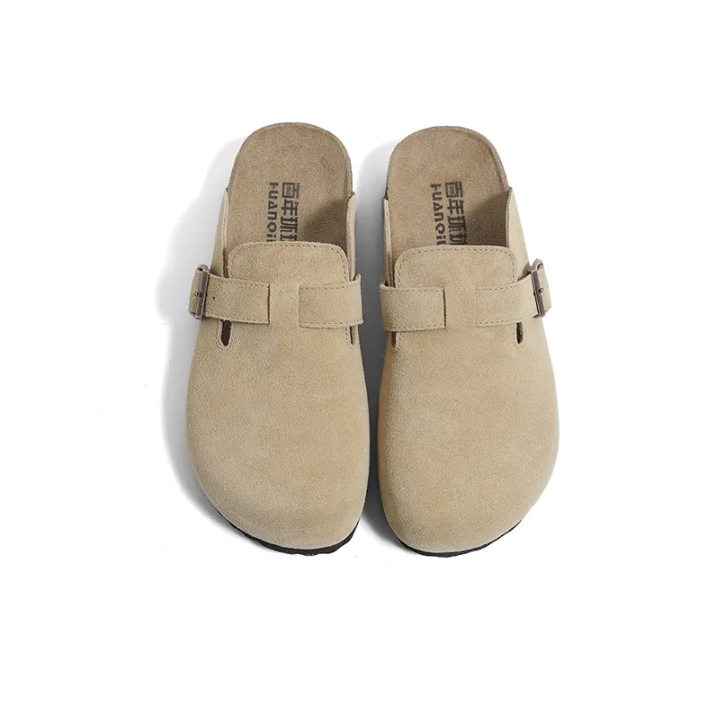 HUANQIU Cork Sole Quiet Odor Resistant Abrasion Resistant Slip Resistant Closed Toe Slippers Women's Khaki-2