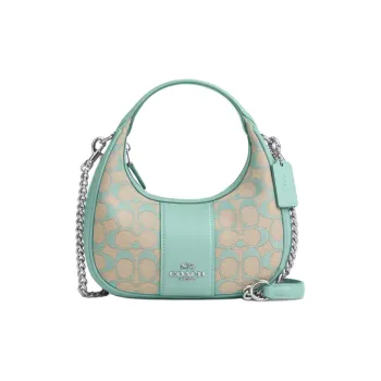 COACH Iconic Jacquard With Smooth Leather Handbag Shoulder Bag Crossbody Bag Mini Women's Silver & Faded Blue