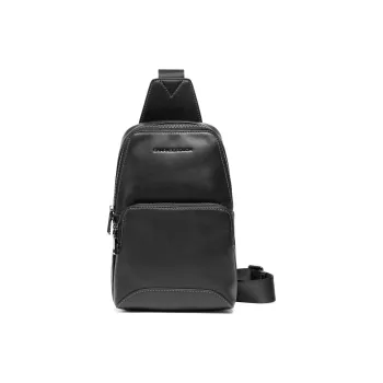 Sharkborough Cow Leather Sling Bag Shoulder Bag Crossbody Bag Men's Black