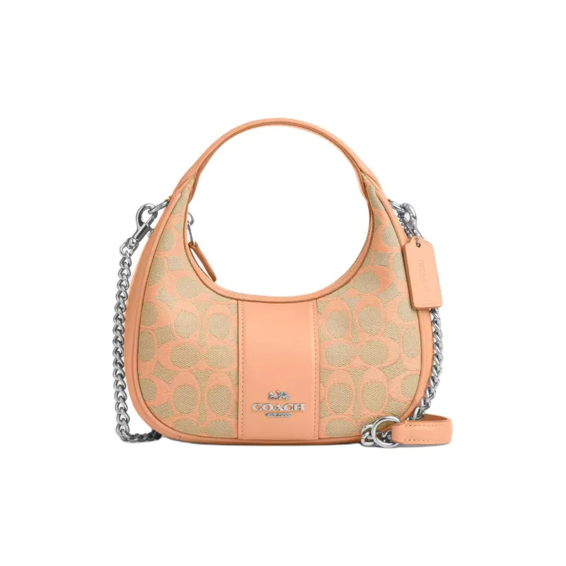 COACH Iconic Jacquard With Smooth Leather Handbag Shoulder Bag Crossbody Bag Mini Women's Silver & Faded Blush-0