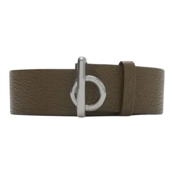 Burberry Grained Detail Smooth Buckle Leather Belts Men's Green 3CM