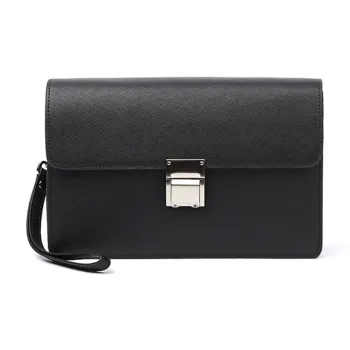 CMLZIUA Top Grain Cow Leather Clutch Regular Unisex Black
