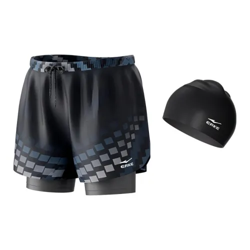 Erke Men's Swimwear Men Black Swimming Shorts+Swimming Caps