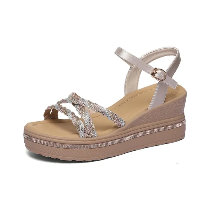 Golden Silk Rabbit Strap Sandals 6.5cm Women's-5