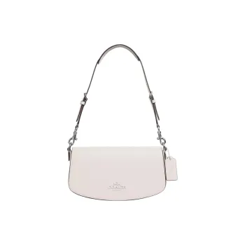 COACH Refined Calfskin Handbag, Shoulder Bag Medium Size Women's Silver & Chalk White
