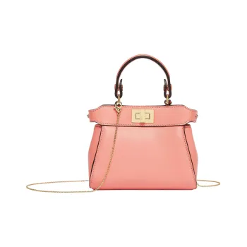 FENDI Peekaboo Nappa Leather One Shoulder Handbags Nano Women's Peach Pink