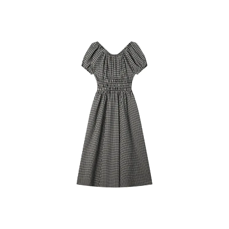 LOUISY AO Short Sleeved Dresses Women's Black Plaid-1