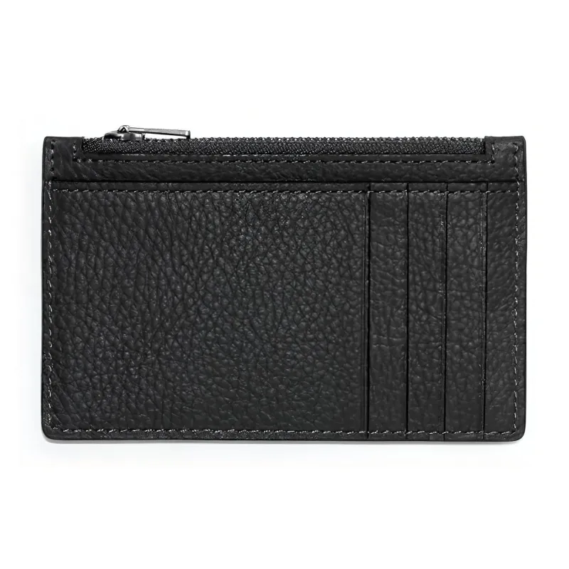 COACH Card Case Pebble Texture Cow Leather Coin Purse, Card Holder Unisex Black-1