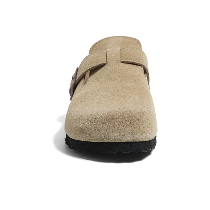 HUANQIU Cork Sole Quiet Odor Resistant Abrasion Resistant Slip Resistant Closed Toe Slippers Women's Khaki-3